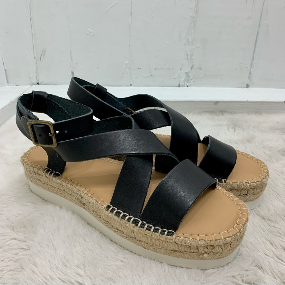 Soludos Olympia Black Leather Platform Espadrilles